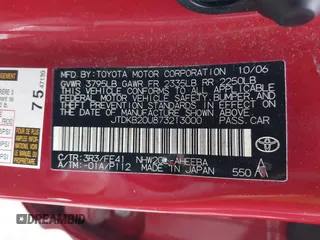 2007 Toyota Prius with VIN JTDKB20U873213000, listed as a IAAI auction lot 41765489 with 108,178 mi miles. Bid and sale history available at carsss.com. Image 9.