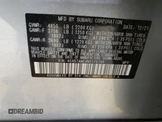 2022 Subaru Outback Limited with VIN 4S4BTANC4N3176768, listed as a Copart auction lot 55438645 with 83,833 mi miles and Salvage title. Bid and sale history available at DreamBid. Image 14.