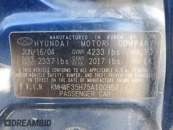 2005 Hyundai Sonata GLS with VIN KMHWF35H75A100957, listed as a Copart auction lot 74320574 with 141,402 mi miles and Salvage Title. Bid and sale history available at carsss.com. Image 14.