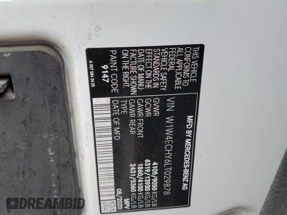 2020 Mercedes-Benz Sprinter Cargo with VIN W1W4ECHY6LT029878, listed as a Copart auction lot 46872134 with 101,066 mi miles and . Bid and sale history available at carsss.com. Image 13.