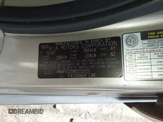 2008 Kia Spectra SX with VIN KNAFE121985552051, listed as a IAAI auction lot 41887222 with 45,308 mi miles. Bid and sale history available at carsss.com. Image 9.