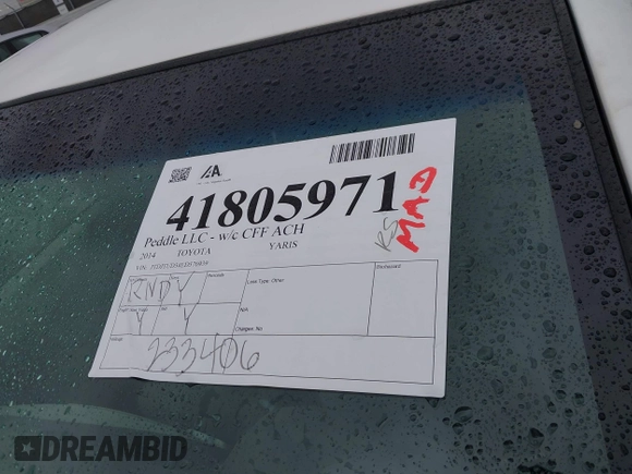 2014 Toyota Yaris L with VIN JTDJTUD34ED576939, listed as a IAAI auction lot 41805971 with 234,406 mi miles. Bid and sale history available at carsss.com. Image 12.