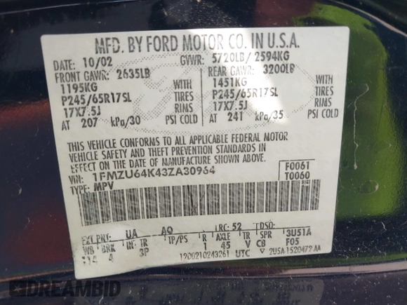 2003 Ford Explorer Eddie Bauer с VIN 1FMZU64K43ZA30964, выставлен на аукционе IAAI как лот 42273564 с пробегом 205 176 миль миль и . История ставок и продаж доступна на DreamBid. Изображение 9.