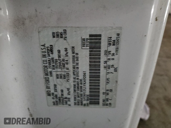 2000 Ford F-150 XL с VIN 1FTPF17L1YKA92061, выставлен на аукционе Copart как лот 66962304 с пробегом Не указан миль и Списание • Salvage title. История ставок и продаж доступна на DreamBid. Изображение 14.