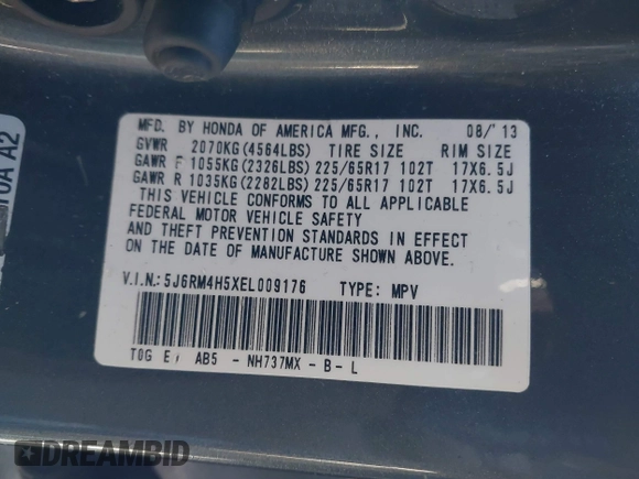 2014 Honda CR-V EX with VIN 5J6RM4H5XEL009176, listed as a IAAI auction lot 40860389 with 139,299 mi miles. Bid and sale history available at carsss.com. Image 9.