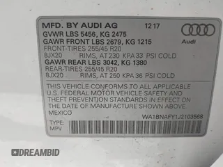 2018 Audi Q5 Premium Plus with VIN WA1BNAFY1J2103568, listed as a IAAI auction lot 41445298 with 38,385 mi miles. Bid and sale history available at carsss.com. Image 9.