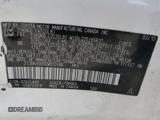 2012 Toyota RAV4 Limited with VIN 2T3DK4DV5CW072496, listed as a Copart auction lot 51240225 with 0 mi miles and Salvage Title. Bid and sale history available at carsss.com. Image 12.