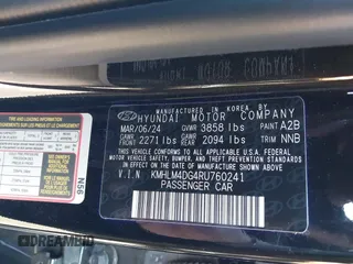 2024 Hyundai Elantra SEL with VIN KMHLM4DG4RU760241, listed as a IAAI auction lot 41849753 with 5,111 mi miles. Bid and sale history available at carsss.com. Image 9.