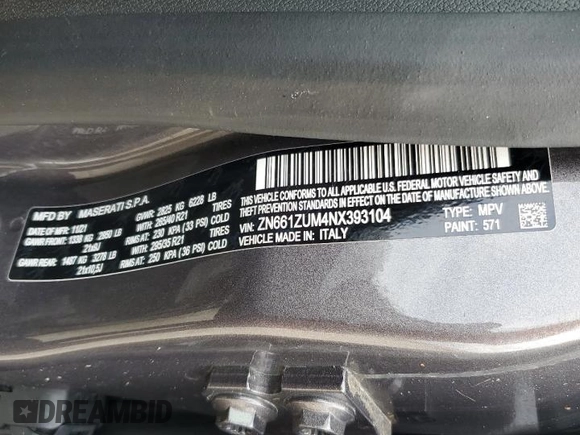 2022 Maserati Levante Modena S with VIN ZN661ZUM4NX393104, listed as a Copart auction lot 74015534 with Not Provided miles and Non Repairable. Bid and sale history available at carsss.com. Image 13.