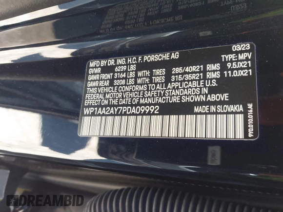 2023 Porsche Cayenne z VIN WP1AA2AY7PDA09992, wystawiony jako IAAI lot #41728738 z przebiegiem 22 226 mil mil oraz . Historia ofert i sprzedaży dostępna na DreamBid. Obrazek 9.