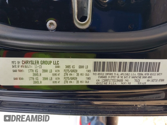 2014 Ram 1500 Sport с VIN 1C6RR7UT7ES194099, выставлен на аукционе IAAI как лот 41613670 с пробегом 124 624 миль миль и . История ставок и продаж доступна на DreamBid. Изображение 9.
