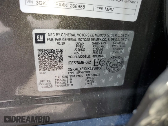 2019 GMC Terrain Denali with VIN 3GKALXEX4KL268988, listed as a Copart auction lot 60300265 with 50,843 mi miles and Clean title. Bid and sale history available at DreamBid. Image 13.
