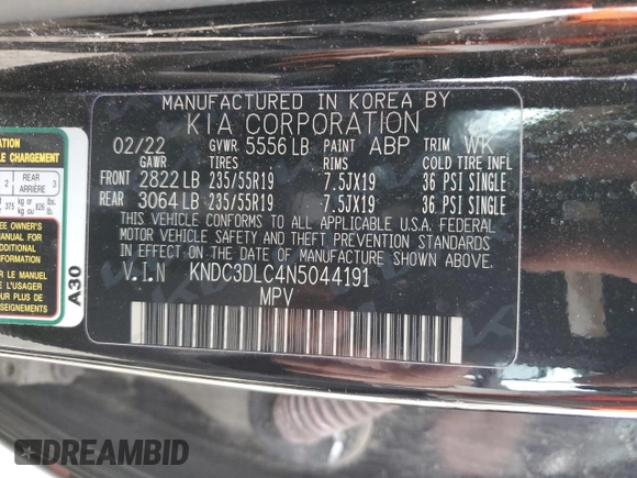 2022 Kia EV6 Wind with VIN KNDC3DLC4N5044191, listed as a Copart auction lot 80761094 with 57,009 mi miles and Salvage Title. Bid and sale history available at carsss.com. Image 13.
