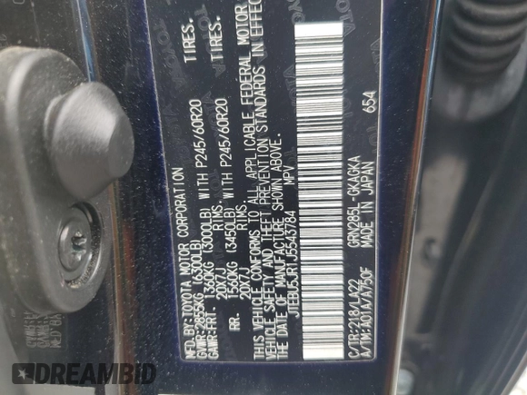 2018 Toyota 4Runner SR5 with VIN JTEBU5JR1J5543784, listed as a Copart auction lot 54836365 with 118,294 mi miles and Salvage Title. Bid and sale history available at DreamBid. Image 13.