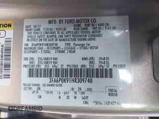 2017 Ford Fusion Titanium with VIN 3FA6P0K91HR309740, listed as a IAAI auction lot 41373824 with 95,499 mi miles and . Bid and sale history available at DreamBid. Image 9.