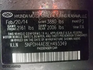2014 Hyundai Elantra Limited with VIN 5NPDH4AE8EH493349, listed as a Copart auction lot 83904834 with 0 mi miles and Salvage Title. Bid and sale history available at carsss.com. Image 12.