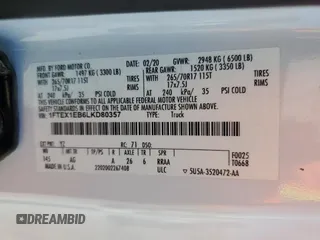 2020 Ford F-150 XL with VIN 1FTEX1EB6LKD80357, listed as a Copart auction lot 48375575 with 29,498 mi miles and Salvage Title. Bid and sale history available at carsss.com. Image 12.