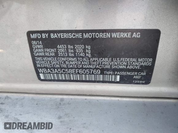 2014 BMW 3 Series 328i z VIN WBA3A5C58EF605769, wystawiony jako IAAI lot #41196374 z przebiegiem 154 225 mil mil oraz . Historia ofert i sprzedaży dostępna na DreamBid. Obrazek 9.