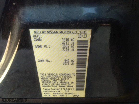 2014 Nissan Altima 2.5 S with VIN 1N4AL3APXEC158611, listed as a IAAI auction lot 41004716 with 130,447 mi miles. Bid and sale history available at carsss.com. Image 9.