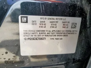 2012 Chevrolet Cruze 2LT with VIN 1G1PG5SC3C7306371, listed as a Copart auction lot 52757885 with 131,270 mi miles and Salvage Title. Bid and sale history available at DreamBid. Image 13.