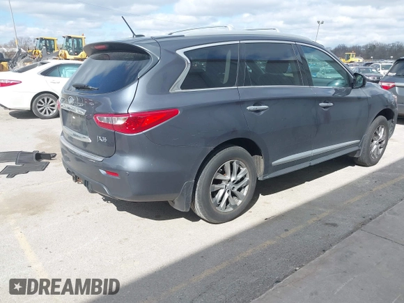 2013 Infiniti JX35 z VIN 5N1AL0MM2DC348245, wystawiony jako IAAI lot #41985096 z przebiegiem 130 127 mil mil oraz . Historia ofert i sprzedaży dostępna na DreamBid. Obrazek 4.