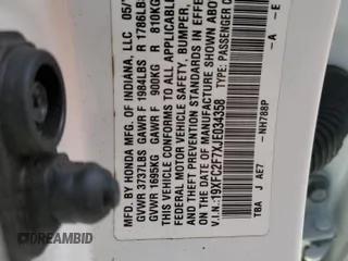 2018 Honda Civic EX с VIN 19XFC2F7XJE034358, выставлен на аукционе Copart как лот 43976415 с пробегом 117 514 миль миль и Списание • Salvage title. История ставок и продаж доступна на DreamBid. Изображение 13.
