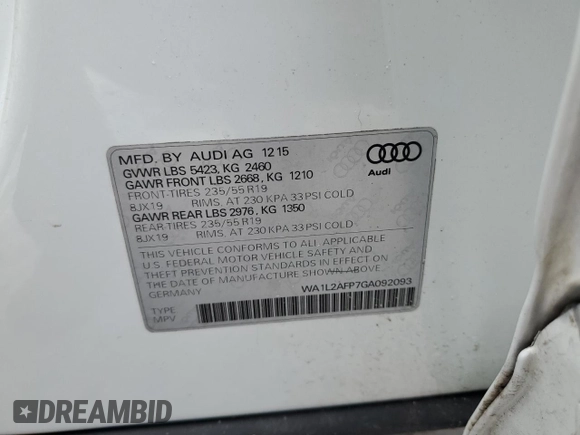 2016 Audi Q5 Premium Plus z VIN WA1L2AFP7GA092093, wystawiony jako Copart lot #46439525 z przebiegiem 116 967 mil mil oraz Czysty tytuł • Clean title. Historia ofert i sprzedaży dostępna na DreamBid. Obrazek 13.