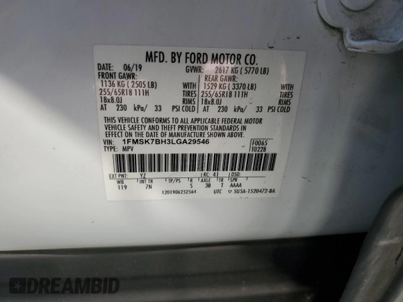 2020 Ford Explorer with VIN 1FMSK7BH3LGA29546, listed as a Copart auction lot 86921844 with 137,311 mi miles and Salvage Title. Bid and sale history available at carsss.com. Image 13.
