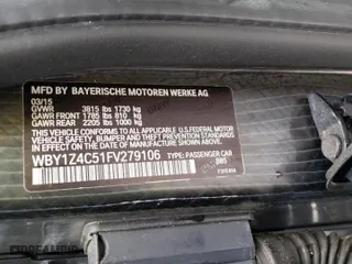 2015 BMW i3 with VIN WBY1Z4C51FV279106, listed as a Copart auction lot 37413703 with 0 mi miles. Bid and sale history available at carsss.com. Image 14.