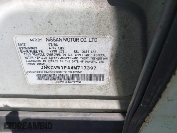 2004 Infiniti G35 w/Leather with VIN JNKCV51F44M717397, listed as a IAAI auction lot 42216675 with Not Provided miles and . Bid and sale history available at DreamBid. Image 9.