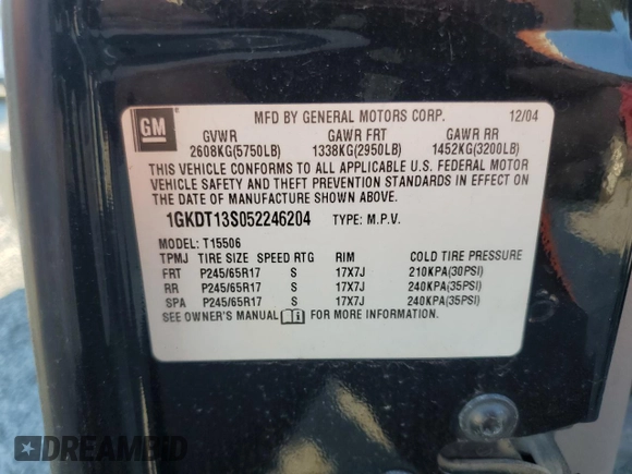 2005 GMC Envoy SLT with VIN 1GKDT13S052246204, listed as a Copart auction lot 68541044 with 155,702 mi miles and Salvage Title. Bid and sale history available at carsss.com. Image 15.