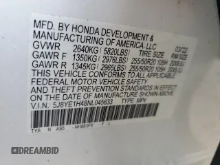 2022 Acura MDX w/Technology Package with VIN 5J8YE1H48NL045633, listed as a Copart auction lot 73693094 with 0 mi miles and Salvage Title. Bid and sale history available at carsss.com. Image 12.