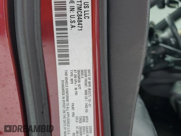 2021 Dodge Durango R/T with VIN 1C4SDJCT7MC848471, listed as a Copart auction lot 88320015 with 57,104 mi miles and Salvage Title. Bid and sale history available at DreamBid. Image 13.