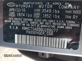 2016 Hyundai Accent SE with VIN KMHCT5AE5GU289077, listed as a IAAI auction lot 39170567 with 112,896 mi miles and . Bid and sale history available at carsss.com. Image 9.