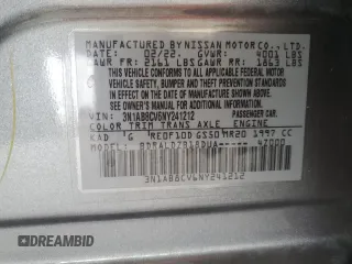 2022 Nissan Sentra SV with VIN 3N1AB8CV6NY241212, listed as a Copart auction lot 79895254 with 50,822 mi miles and Salvage Title. Bid and sale history available at carsss.com. Image 12.