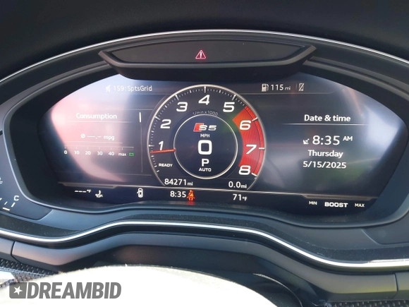 2019 Audi S5 Prestige z VIN WAUR4AF56KA058869, wystawiony jako IAAI lot #42239677 z przebiegiem 84 271 mil mil oraz . Historia ofert i sprzedaży dostępna na DreamBid. Obrazek 7.