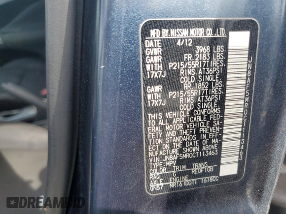 2012 Nissan Juke SL with VIN JN8AF5MR0CT113463, listed as a Copart auction lot 71394414 with 161,575 mi miles and Salvage Title. Bid and sale history available at DreamBid. Image 15.