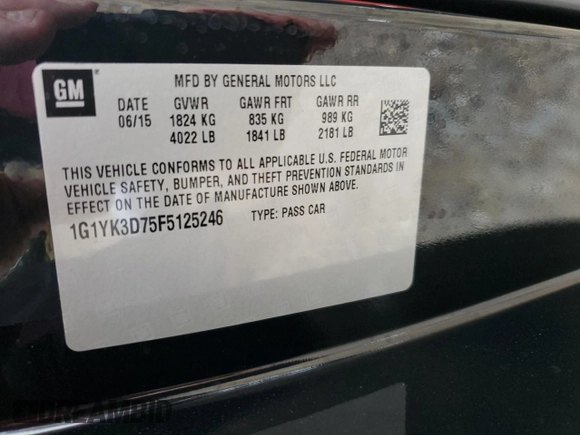 2015 Chevrolet Corvette Z51 2LT with VIN 1G1YK3D75F5125246, listed as a Copart auction lot 72342704 with 12,031 mi miles and Clean Title. Bid and sale history available at carsss.com. Image 13.