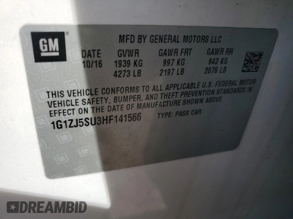 2017 Chevrolet Malibu Hybrid with VIN 1G1ZJ5SU3HF141566, listed as a Copart auction lot 55091175 with 149,128 mi miles and Salvage Title. Bid and sale history available at DreamBid. Image 12.