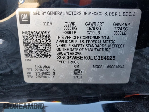 2020 Chevrolet Silverado 1500 Custom with VIN 3GCPWBEK0LG184925, listed as a Copart auction lot 46471405 with 141,913 mi miles and Salvage Title. Bid and sale history available at carsss.com. Image 14.