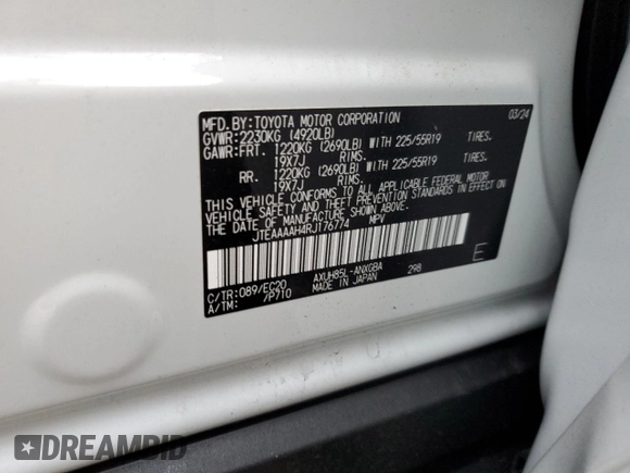 2024 Toyota Venza LE with VIN JTEAAAAH4RJ176774, listed as a Copart auction lot 79283954 with 0 mi miles and Salvage Title. Bid and sale history available at carsss.com. Image 14.