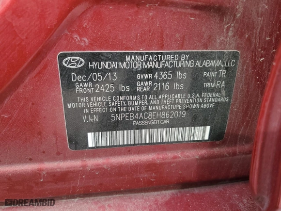 2014 Hyundai Sonata GLS with VIN 5NPEB4AC8EH862019, listed as a Copart auction lot 53639365 with 153,424 mi miles and Clean Title. Bid and sale history available at carsss.com. Image 12.