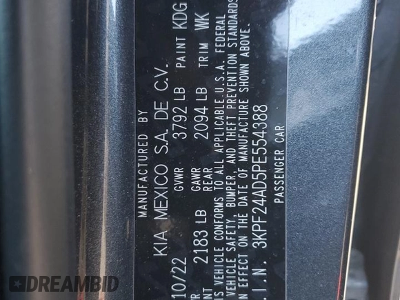 2023 Kia Forte LXS with VIN 3KPF24AD5PE554388, listed as a Copart auction lot 47678645 with 42,042 mi miles and Salvage Title. Bid and sale history available at carsss.com. Image 13.