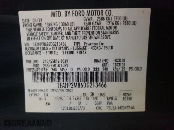 2013 Ford Police Interceptor with VIN 1FAHP2M86DG213466, listed as a Copart auction lot 54226555 with 134,347 mi miles and Salvage title. Bid and sale history available at DreamBid. Image 12.
