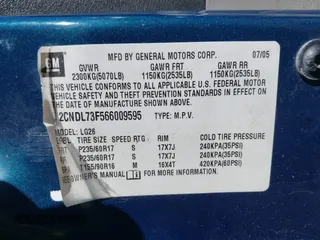 2006 Chevrolet Equinox LT with VIN 2CNDL73F566009595, listed as a IAAI auction lot 41902406 with 156,294 mi miles. Bid and sale history available at carsss.com. Image 9.