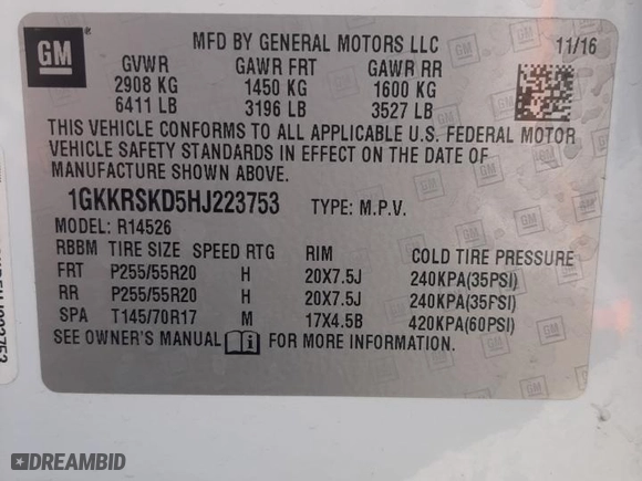 2017 GMC Acadia Limited Limited with VIN 1GKKRSKD5HJ223753, listed as a Copart auction lot 64146134 with 120,179 mi miles and Salvage Title. Bid and sale history available at carsss.com. Image 13.