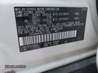 2022 Toyota Venza LE with VIN JTEAAAAH3NJ112266, listed as a IAAI auction lot 41760200 with 47,251 mi miles and . Bid and sale history available at DreamBid. Image 9.