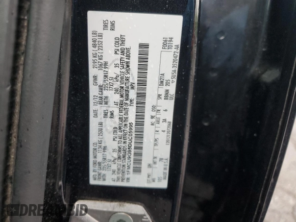 2013 Ford Escape SE с VIN 1FMCU9G95DUC05995, выставлен на аукционе Copart как лот 56650245 с пробегом 130 201 миль миль и Списание • Salvage title. История ставок и продаж доступна на DreamBid. Изображение 13.