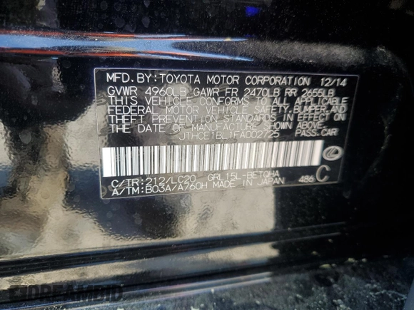 2015 Lexus GS 350 with VIN JTHCE1BL1FA002725, listed as a Copart auction lot 57099205 with 24,663 mi miles and Salvage title. Bid and sale history available at DreamBid. Image 12.