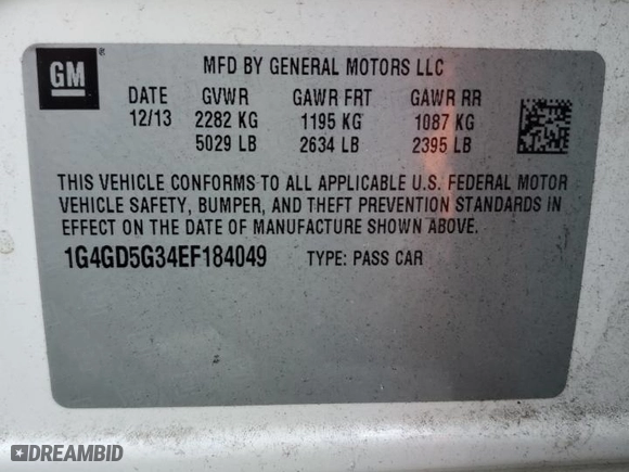 2014 Buick LaCrosse Premium I with VIN 1G4GD5G34EF184049, listed as a Copart auction lot 83199124 with 142,855 mi miles and Salvage Title. Bid and sale history available at carsss.com. Image 12.